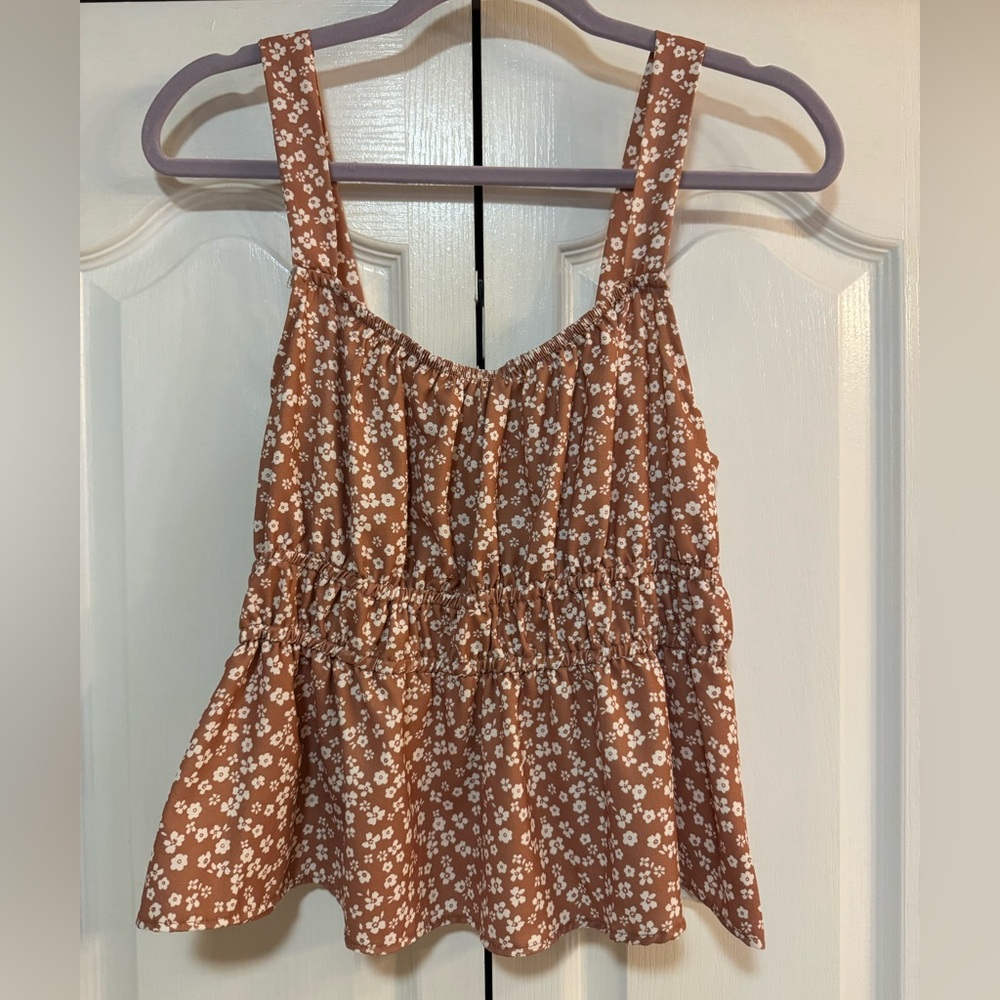 Brown and white floral tank top